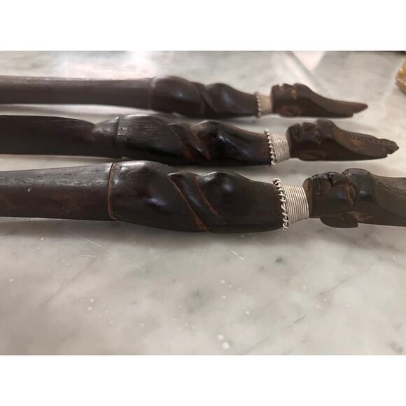 Hand Carved Wooden Kitchen Utensils, African Artisan, Heads, Salad, Eclectic - Picture 6 of 13